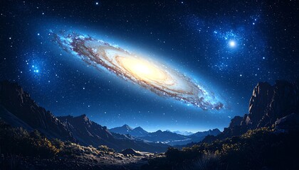 Obraz premium Galaxy over a valley at night