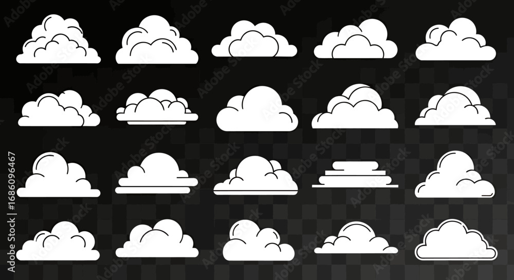 Aufkleber a collection of stylized white cloud vector illustrations in various shapes and sizes, perfect for d
