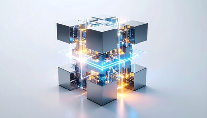 A modular quantum processor sculpture with geometric blocks interlinked by light beam 