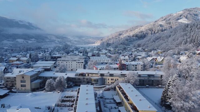 Stunning winter landscape over bruck an der mur in styria austria