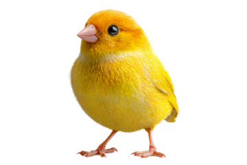 Cute Yellow Bird Standing Upright with Round Body, Front View, Transparent Background.png