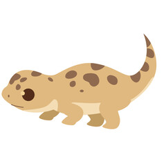 2d illustration cute cartoon gecko with brown spotted body, smiling face, small legs, adorable reptile animal character for kids design.