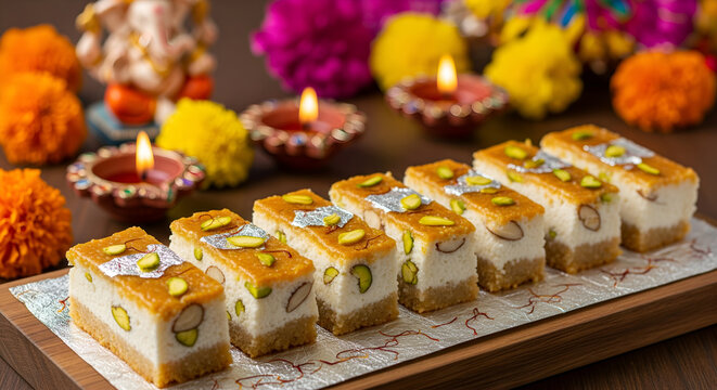 Diwali Kalakand: Festive Indian Milk Cake with Pistachios & Saffron - Powered by Adobe