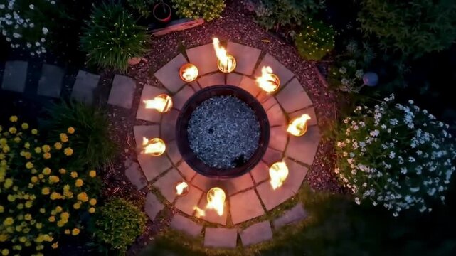 Subliminal Flame Array in Silent Communal Fire Garden