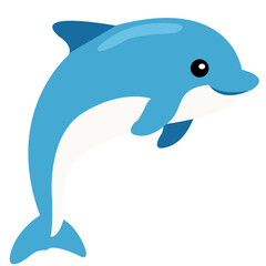 Obraz premium Cute cartoon dolphin 2d illustration with light blue body and curved tail, isolated on white background, perfect for sea, marine, or children design. 