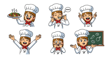 Chef Cartoon Expressions Cooking, Smiling, Surprised, and Happy Moments in the Kitchen