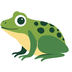2d illustration cartoon frog with spotted green body, side view. Ideal for pond life, children’s books, rural designs, and playful nature concepts.
