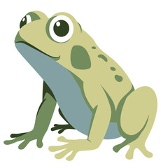 2d illustration light green frog with big eyes sitting, cartoon amphibian in flat vector style, perfect for learning materials, children’s books, and nature themes.
