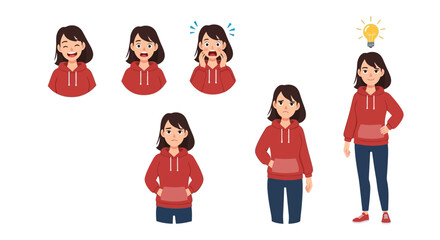 Obraz premium Expressive Woman in Red Hoodie A Collection of Emotions and Ideas