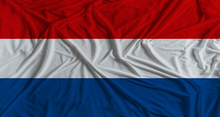 Dutch flag with fabric texture background. National flag of Netherlands with cloth texture