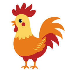 2d illustration colorful cartoon rooster with bright feathers, standing proudly. Perfect for farm themes, children’s books, rural designs, or playful agricultural concepts.