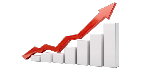 Red upward arrow graph showing rising trend concept. An upward trend graph showing business growth and progress.