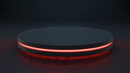 Modern smart speaker device with illuminated ring glowing with red light