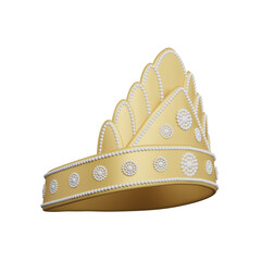 3d illustration ornate golden crown decorated with pearls, representing ceremonial headdress inspired by cultural heritage, traditional royal attire, and elegant celebrations.
