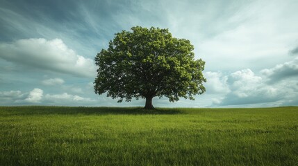 Fototapeta premium Lonely tree in a grassy field