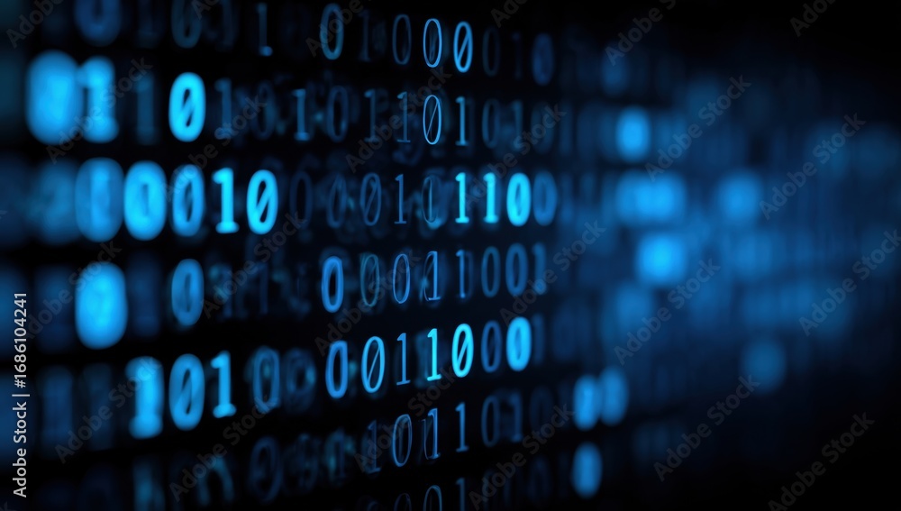 Aufkleber digital background featuring blue numbers and binary code on a black backdrop, creating an atmospher