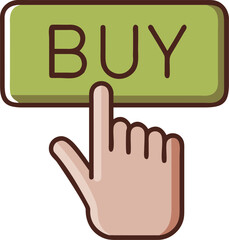 Buy button icon with a finger pointing towards it, indicating an action to purchase.