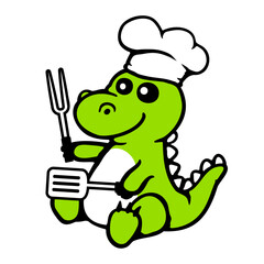 Dino Stegosaurus BBQ Barbecue Chef's Hat Cook Hunger Cooking Kitchen Dinosaur