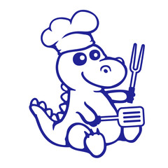 Dino Stegosaurus BBQ Barbecue Chef's Hat Cook Hunger Cooking Kitchen Dinosaur