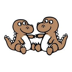 2 Cute Stegosaurus Friends Dinosaur Couple Love Team Happy