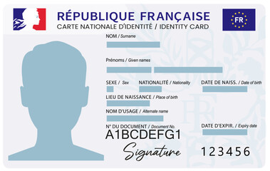 French National Identity Card isolated on white background.
