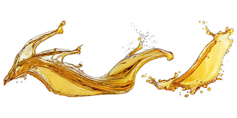 Fototapeta premium Golden oil splashes collection in cut out concept. Beautiful golden liquid splash with dynamic movement and shape.