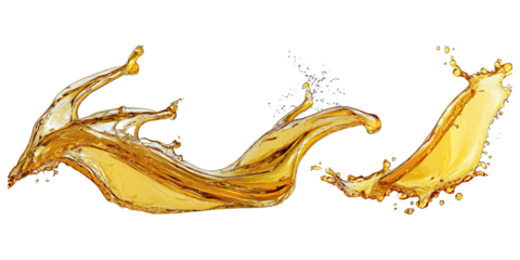 Golden oil splashes collection in cut out concept. Beautiful golden liquid splash with dynamic movement and shape.