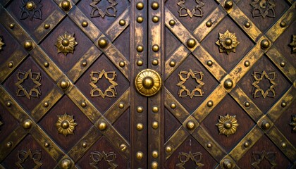 Ornate wooden doors with brass accents