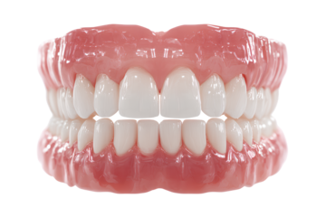 Full Upper and Lower Denture Set with Pink Gums and White Teeth, Front View, Transparent Background.png