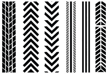 Tire Pattern Vector Set,  Heavy Vehicle Footprints and Agricultural Machinery Tracks for Industrial, Transport, Farming, and Construction Background Illustrations