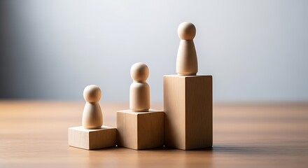 Wooden Figures on Blocks Illustrating Progress and Achievement Conceptual Image