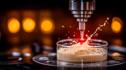 Tight macro of a stainless-steel centrifuge tube with separated rice extract layers, slow rotating camera, clinical lighting, analytical and precise, high-detail