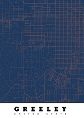 Obraz premium Greeley City Highway Map Poster with Blue Background 