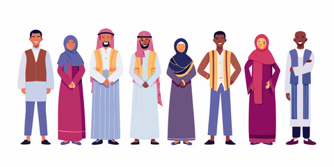 Diverse group of people in traditional middle eastern and african clothing standing together