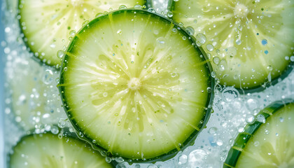Fresh Cucumber Slices in Sparkling Water &ndash; Cooling Summer Drink Macro