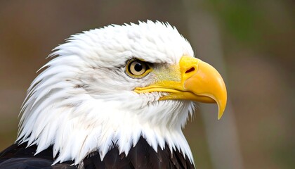 Obraz premium Close-up of an American Bald Eagle's head and neck. Sharp focus on bird features
