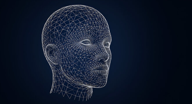 Abstract wireframe head concept representing artificial intelligence and technology