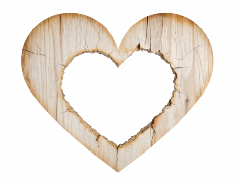Heart shaped cutout with ragged edges symbolizing love and loss in a striking and emotional display of artistic expression isolate on transparent background PNG