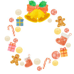 水彩で描いたクリスマスリースのイラストフレーム