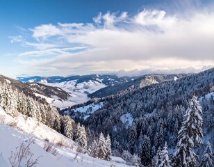 Fototapeta premium Panoramic winter mountain vista