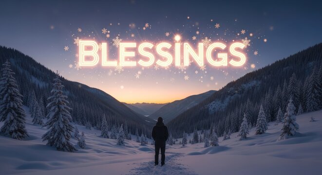 Winter Blessings: Man Contemplating Snowy Mountain Valley