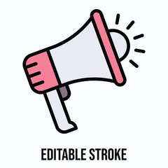 Megaphone Announcement Isolated Vector Lineal Color Style Icon, Editable Stroke