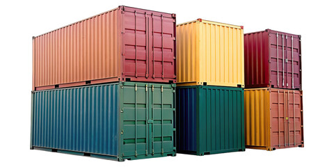 Stack of vibrant freight containers in port concept. Colorful shipping containers stacked for cargo transport.