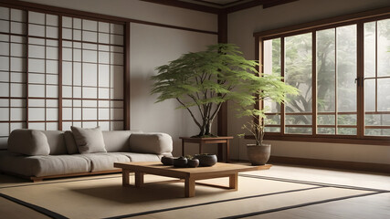 Serene living room interior design modern home image background cozy environment natural light minimalist concept