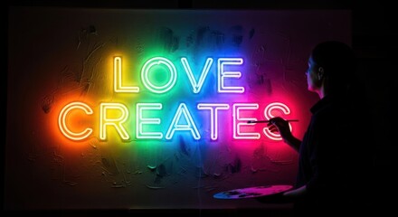 Neon Sign "Love Creates" with Artist and Palette