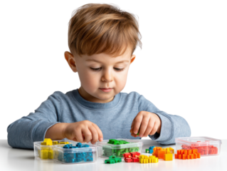 Young Learner's Playtime: A focused toddler meticulously sorts colorful toy blocks, engrossed in the captivating world of learning and play.