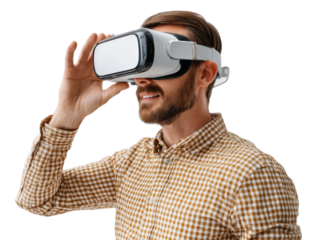 Immersive Virtual Reality Experience: A man is fully engrossed in an immersive virtual reality experience, exploring digital frontiers with cutting-edge technology and profound enthusiasm.