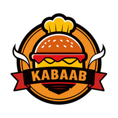 Fototapeta premium Kabaab burger logo with chef hat and ribbons