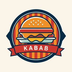 Stylized kebab burger emblem with red and orange stripes