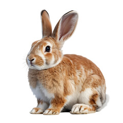 Obraz premium Adorable bunny with fluffy fur and long ears sitting attentively, a captivating portrait perfect for springtime celebrations and children's illustrations, evoking feelings of joy and innocence